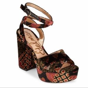 Sam Edelman Mara Velvet Boho Platform Block Ankle Wrap Sandals Size 5.5